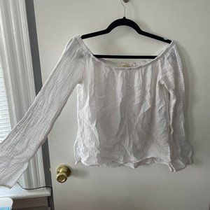 White Linen Off the Shoulder Cloth & Stone Long Sleeve Top, Size L